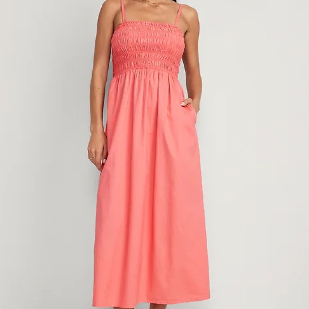 Pink Fit & Flare Smocked Cami Dress for Women